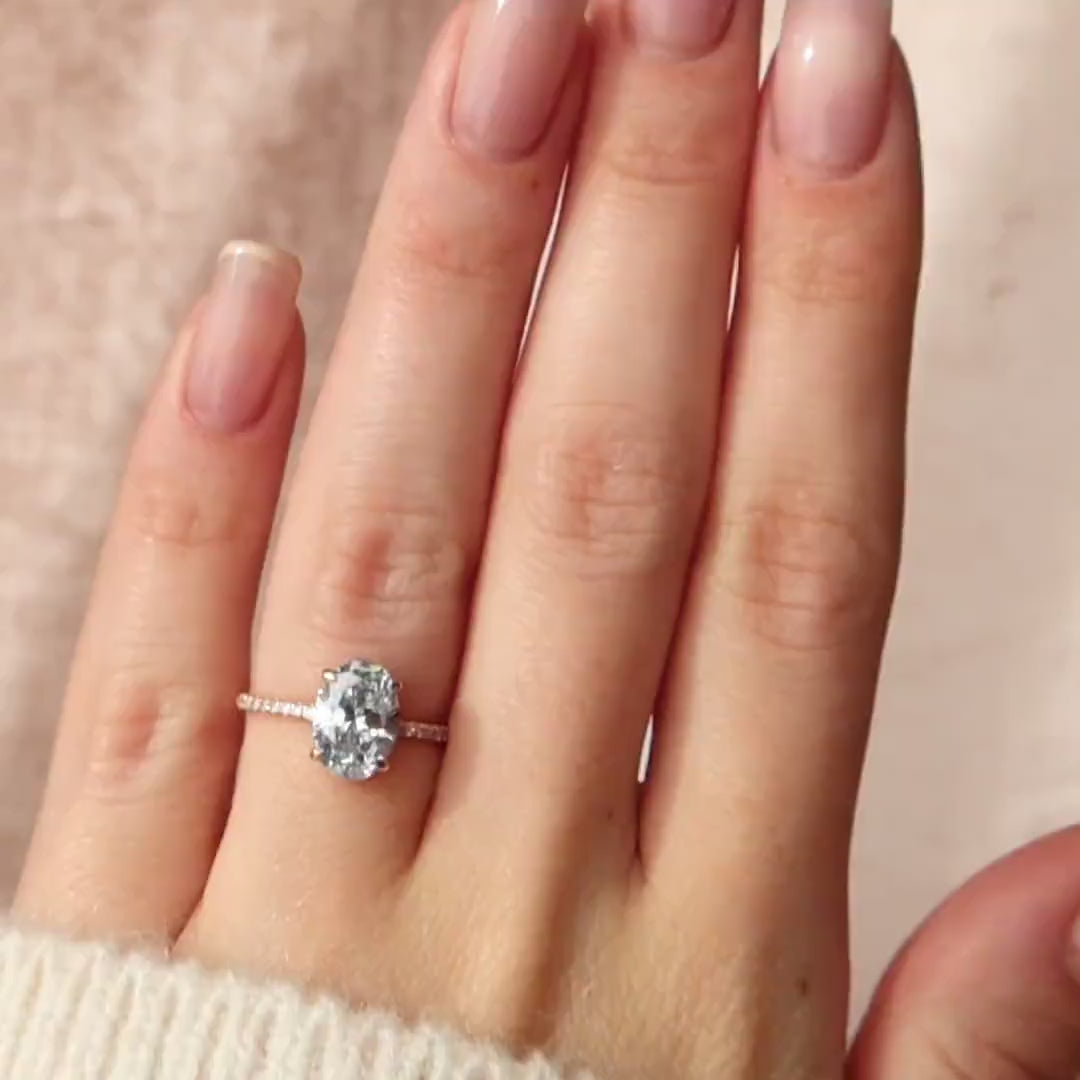 2.0 CT Oval Pave & Hidden Halo Style Moissanite Engagement Ring